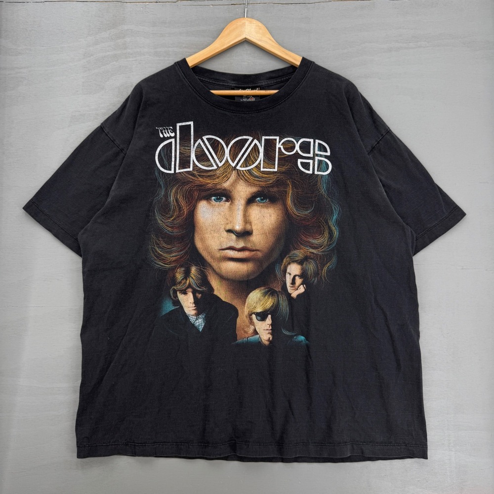Vintage The Doors Graphic T‎ Shirt Black Jim Morrison Faded Band Tee XXL